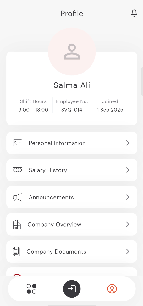 Profile Menu with Company Documents
